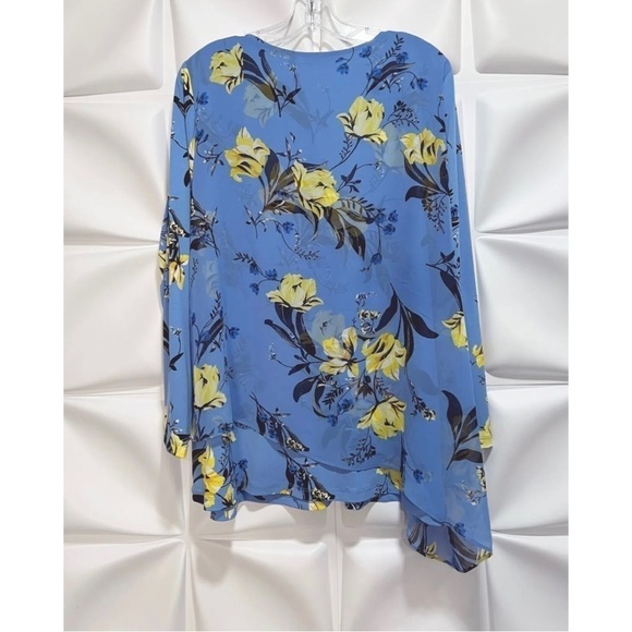 Susan Graver Womens Sz XL Blue Yellow Floral Print Layered Knit Tunic Top Blouse - Picture 8 of 11